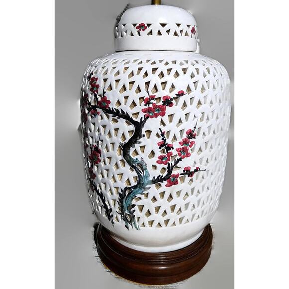 Chinese Porcelain Cherry Blossom Blanc de Chine Pierced Table Lamp Base - Picture 2 of 10